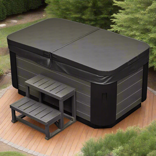 Solo 1 Person Hot Tub - showing on a patio with cover