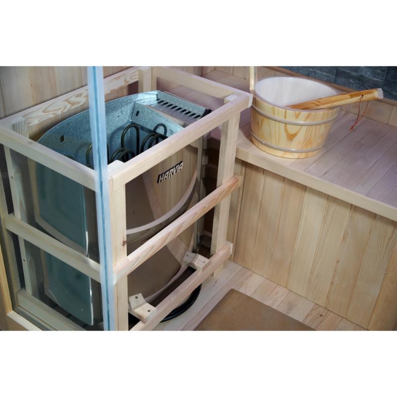 Westlake 3 Person Traditional Sauna - close up of Harvia heater without rocks.
