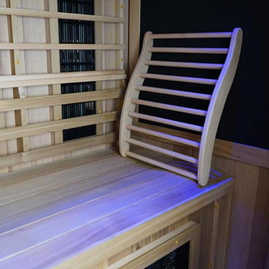 Ergonomic Cedar Backrest in a sauna