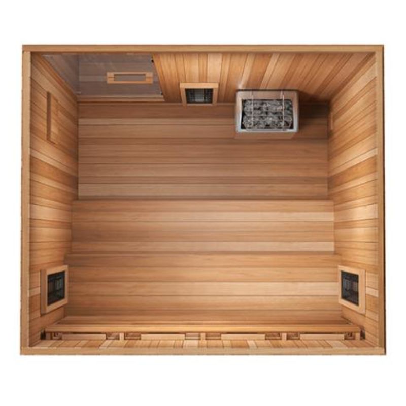 Trinity 4-Person Hybrid Home Sauna with Infrared & Traditional Heat - roof cut-away showing the interior