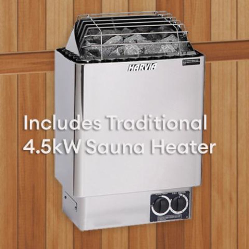 Trinity 4-Person Hybrid Home Sauna with Infrared & Traditional Heat - showing 4.5 kW heater