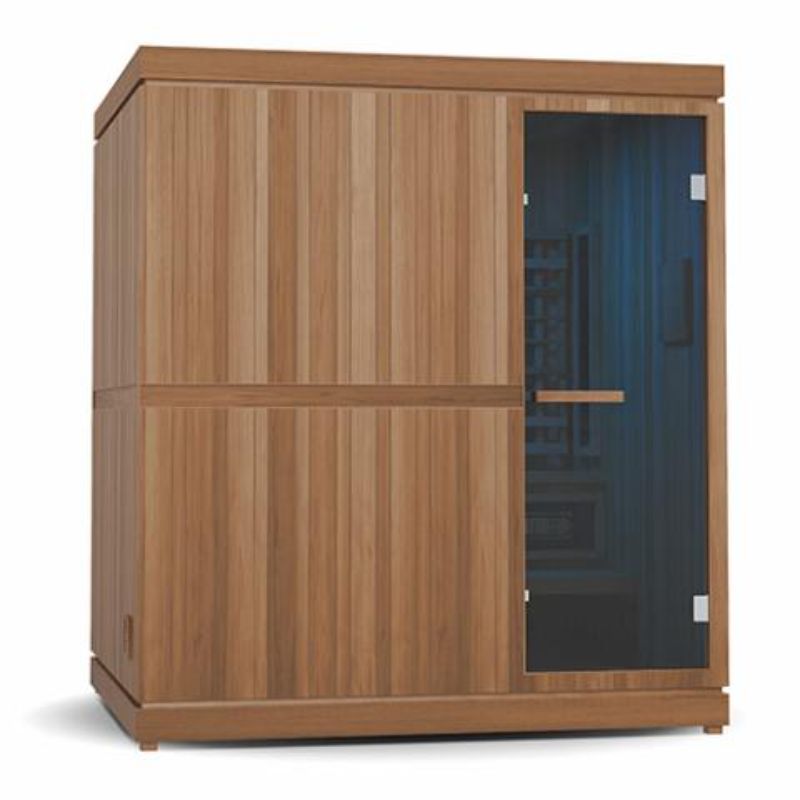 Trinity 4-Person Hybrid Home Sauna with Infrared & Traditional Heat - blue light
