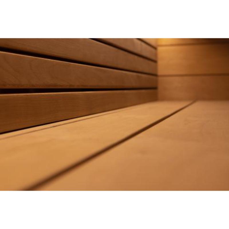 Sauna Life G7 Pre-Assembled Outdoor Home Sauna - close up of the wood bench craftsmanship