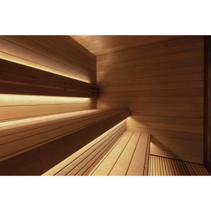 Sauna Life G7 Pre-Assembled Outdoor Home Sauna - another view of the benches and underlighting, angled view