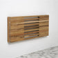 Wall Mount Fold Down Teak Bench with Slot Openings - full view folded up