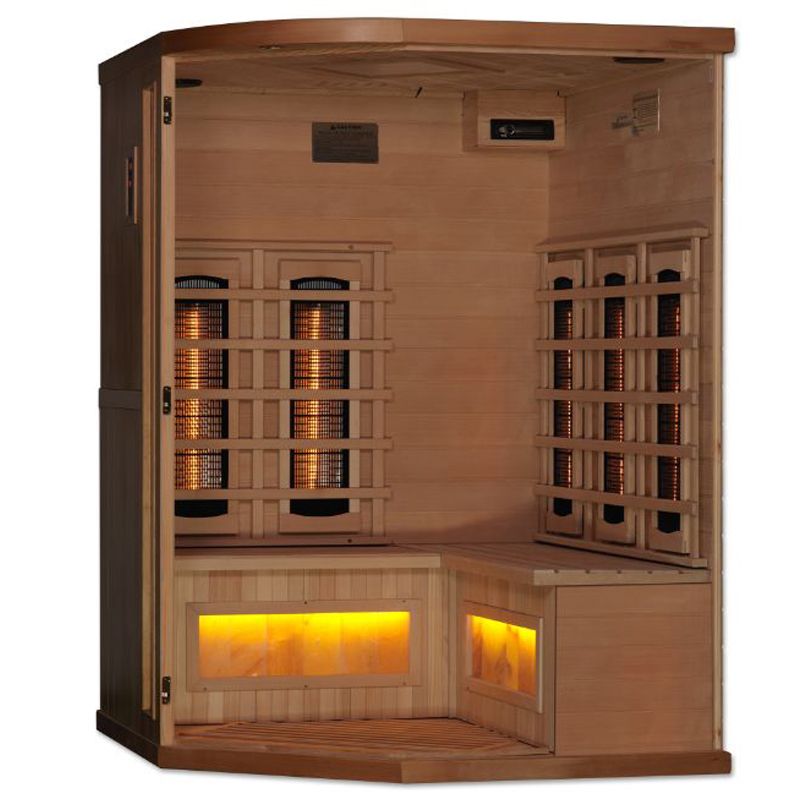 3 Person Full Spectrum Infrared Sauna with Himalayan Salt Bars - side cutaway with salt lit up