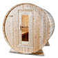 Dundalk Harmony 4 Person Barrel Sauna - exterior angled with towel peg on the front