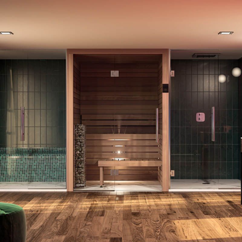 Auroom-Cala-Glass Sauna - built-in bathroom sauna with glass front