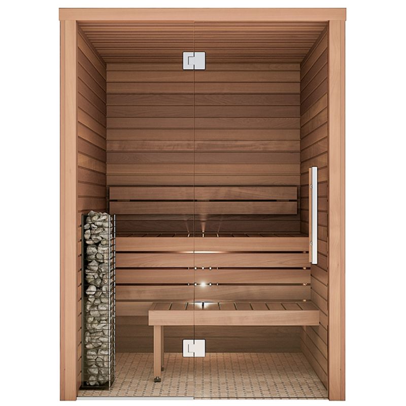 Auroom-Cala-Glass Sauna - full glass front and 2 benches with side heater and rocks