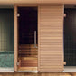 Auroom Cala Wood Sauna - front view, sauna built into spa bathroom