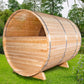 Dundalk Tranquility Barrel Sauna CTC2345MP - angled exterior view of the rear