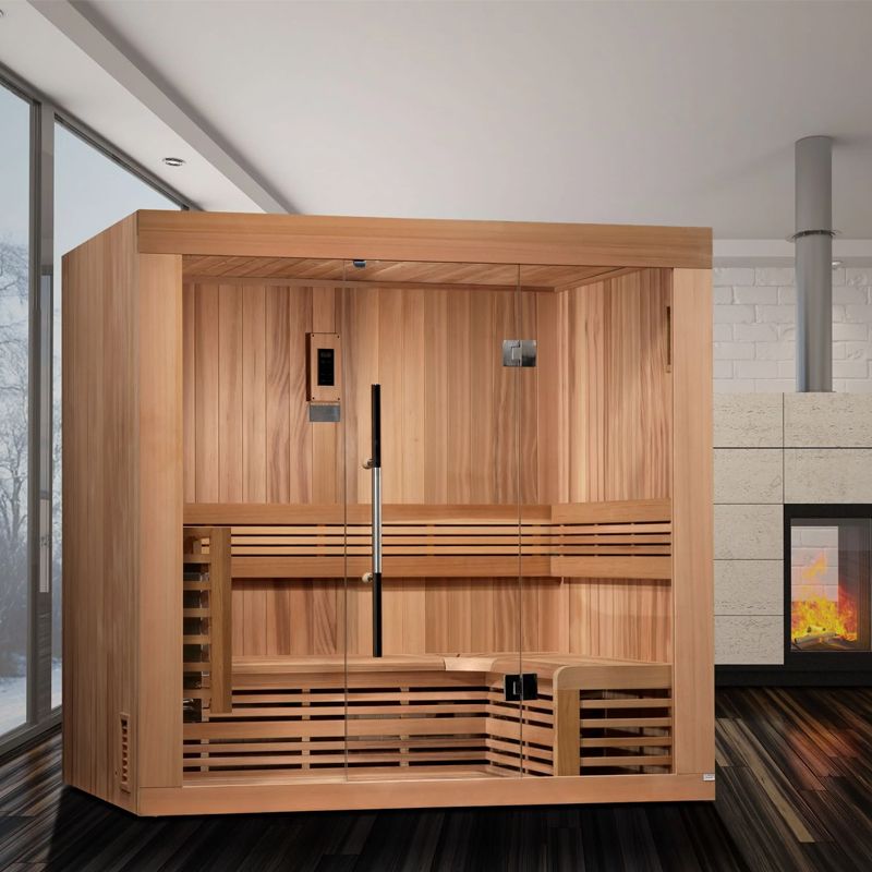 3 Person Indoor Steam Sauna Golden Designs Copenhagen GDI-7389-01 - in living space with fireplace