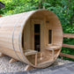 Dundalk LeisureCraft Tranquility Barrel Sauna CTC2345H-front angle view from outside