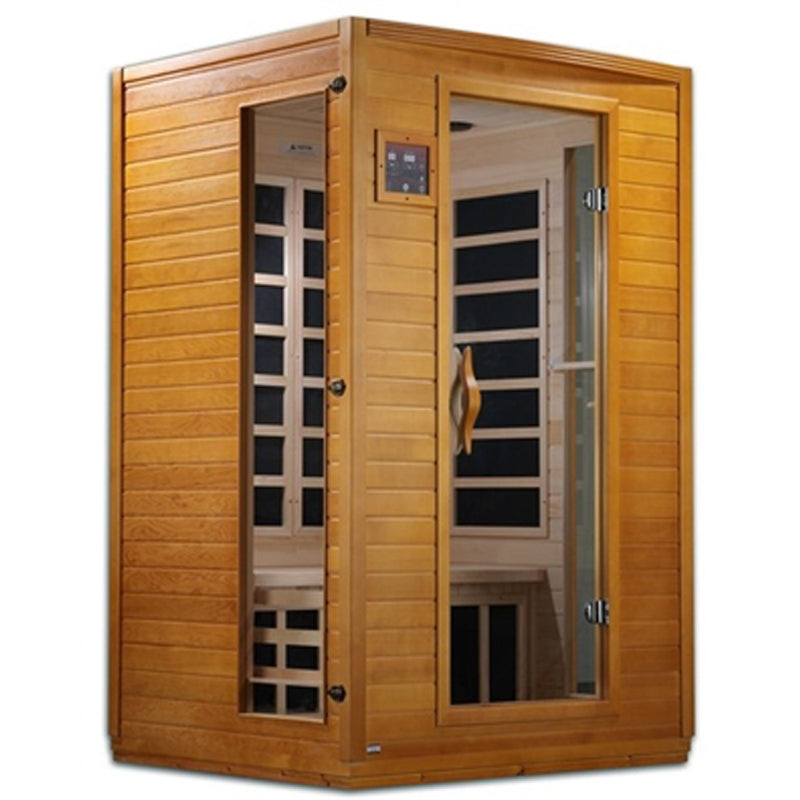 Dynamic Saunas Versailles DYN-6202-03 | 2 Person Low EMF Far Infrared Sauna - angled view showing side window
