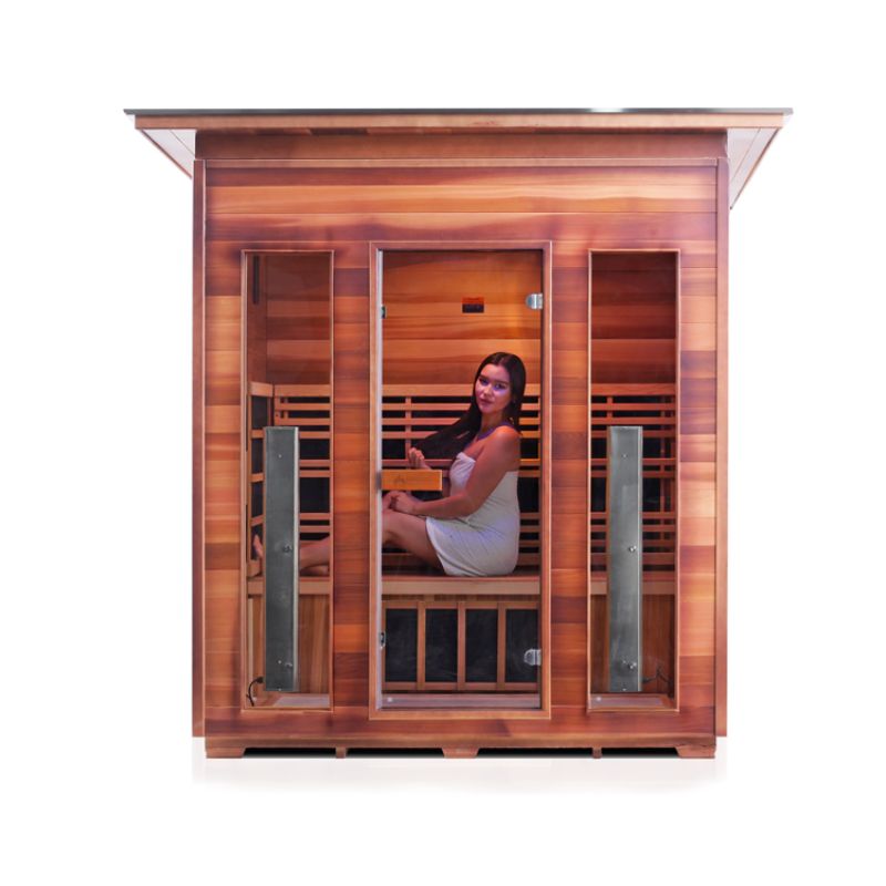 Enlighten Rustic 4 Person Infrared Sauna - Slope Roof