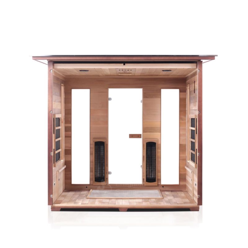 Enlighten Rustic 5 Person Infrared Sauna-partial assembly-slope roof