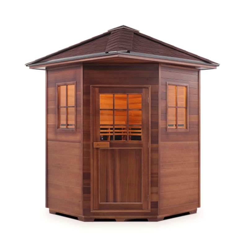 Enlighten Sapphire-4 Person-Corner Hybrid Sauna - Outdoor Peak Roof