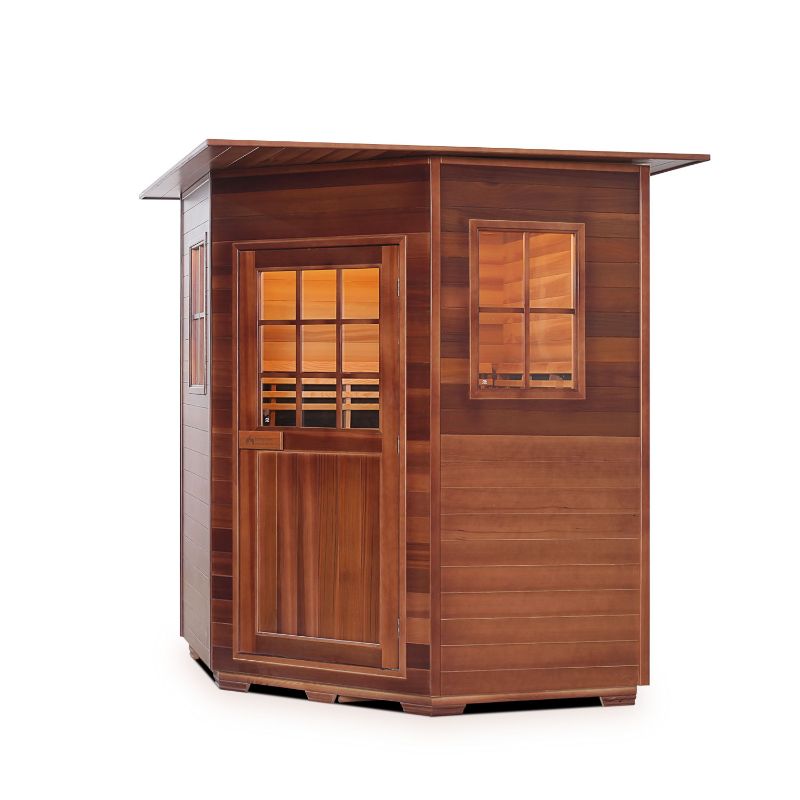 Enlighten Sierra 4 Person Corner Infrared Sauna - Flat Indoor Roof