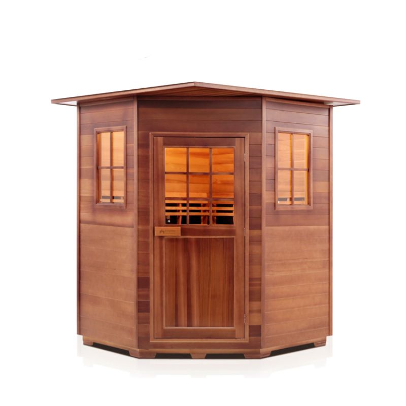 Enlighten Sierra 4 Person Corner Infrared Sauna - Flat Indoor Roof