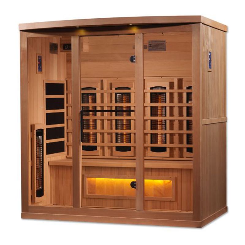 Golden Designs Full Spectrum Infrared Sauna GDI-8040-02 with Himalayan Salt Bars - angle front view bright