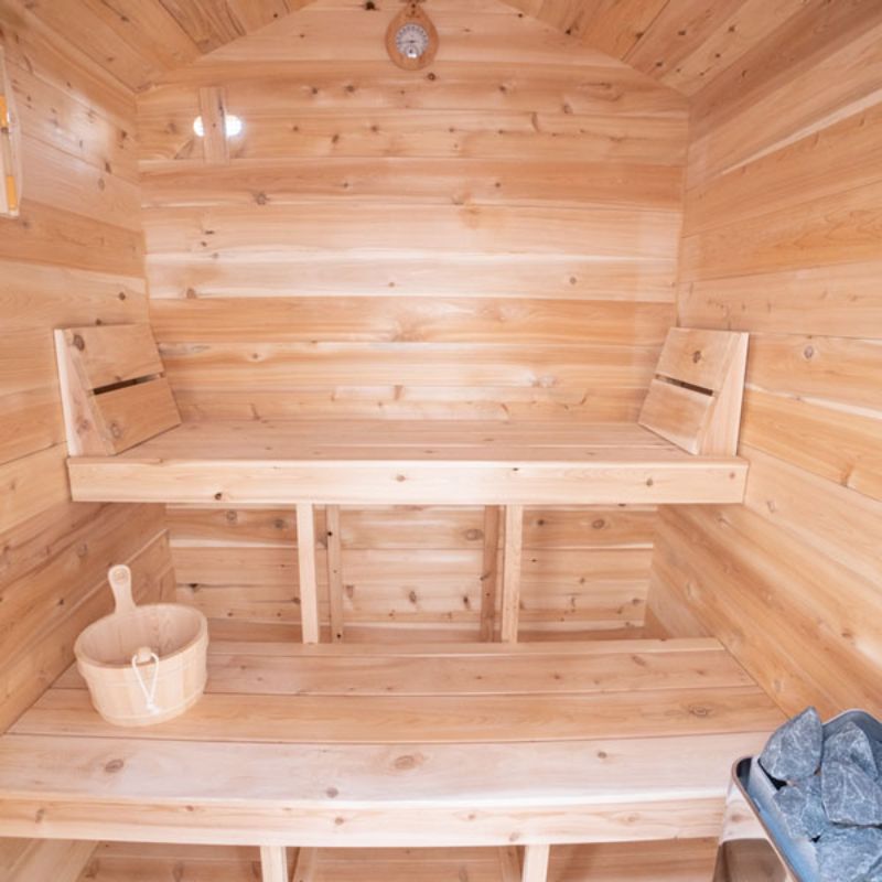 Dundalk Granby Outdoor Steam Sauna CTC66W - interior benches, upper & lower