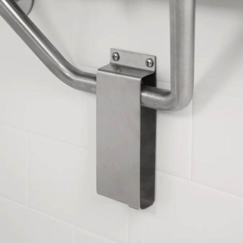 L-shaped Teak Shower Seat - ADA Compliant - close up of well bracket