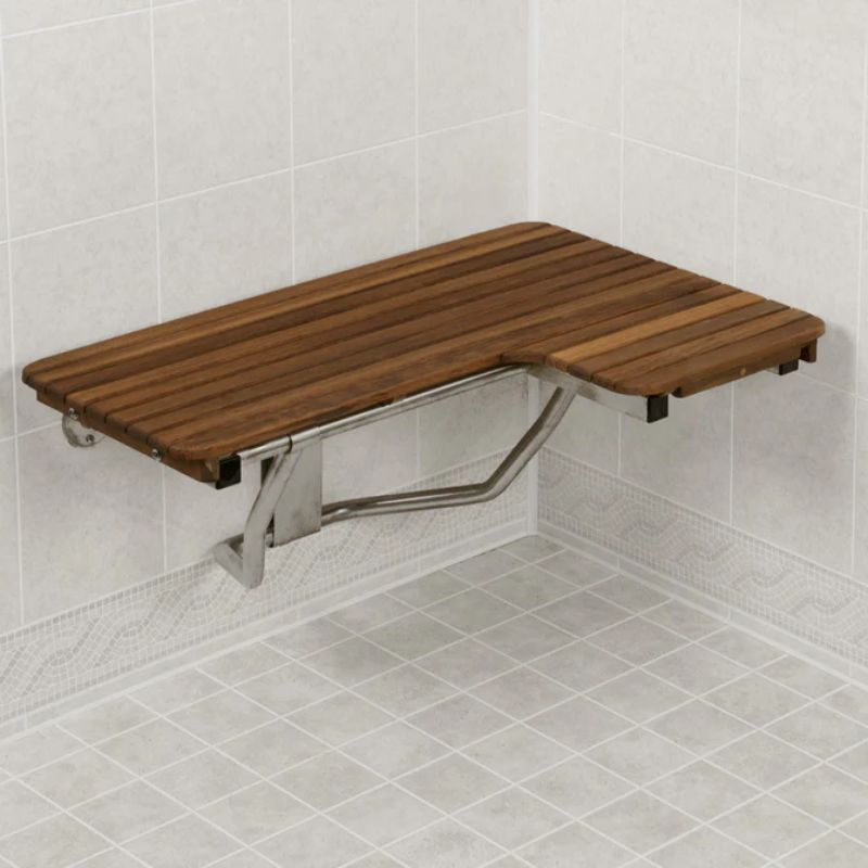 L-shaped Teak Shower Seat - ADA Compliant - right side installed in a shower