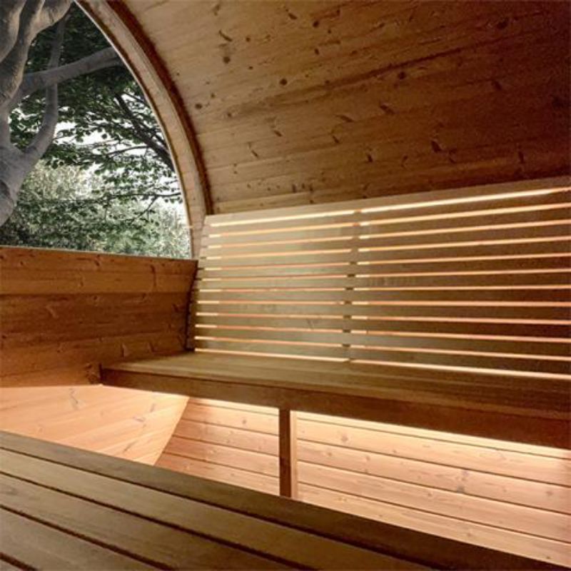 Sauna Dimmable LED Lighting Control - illuminated behind sauna bench