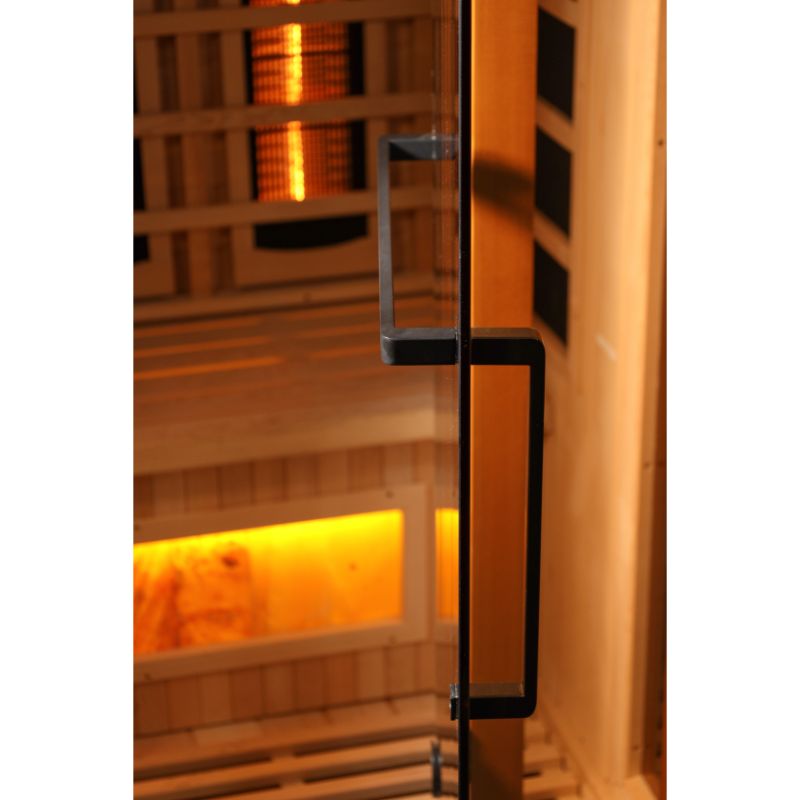 4 Person Full Spectrum Near Zero EMF Infrared Sauna with Himalayan Salt Bars - door handle