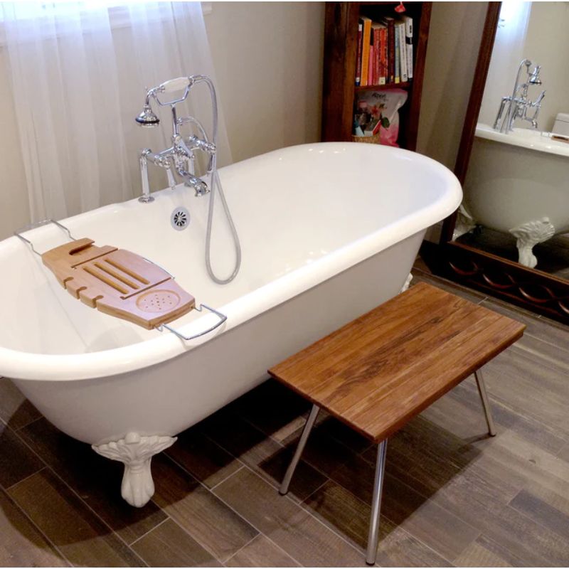 Teak Shower Bench with Foldable Legs - with bathtub