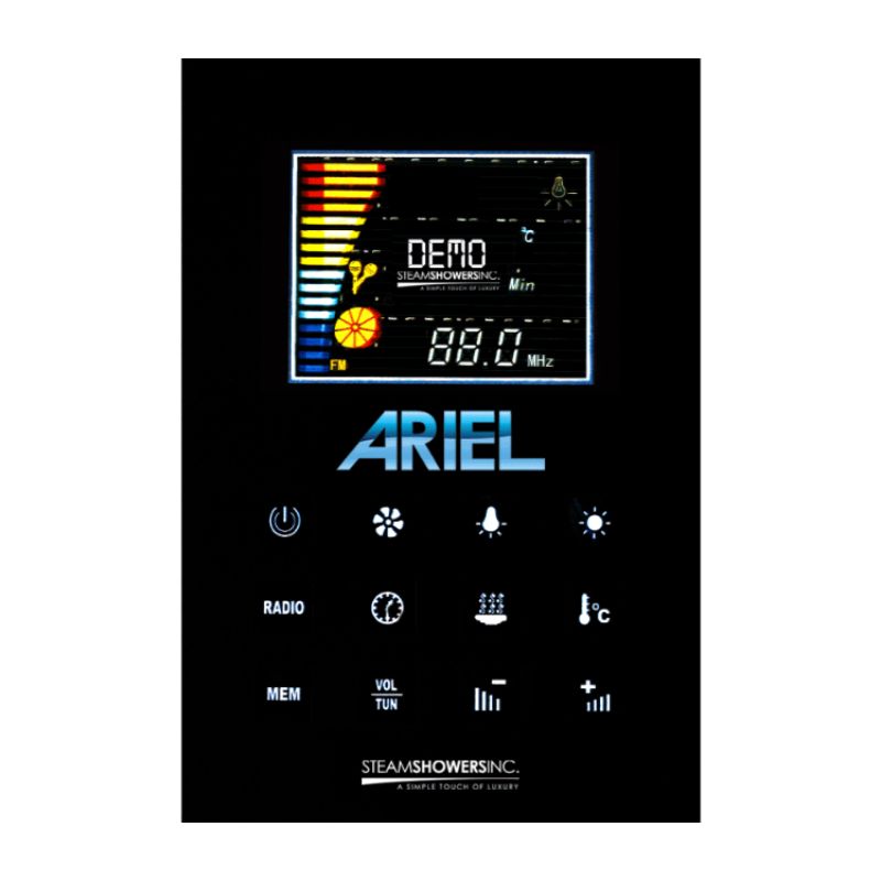 Ariel Platinum DZ963F8 - 39 x 39 Corner 6 kW Walk-in Luxury Corner Steam Shower - control panel