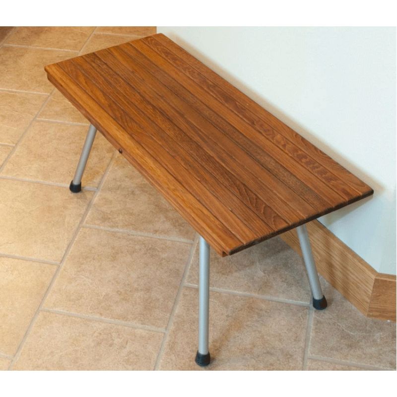 Teak Shower Bench with Foldable Legs - in use
