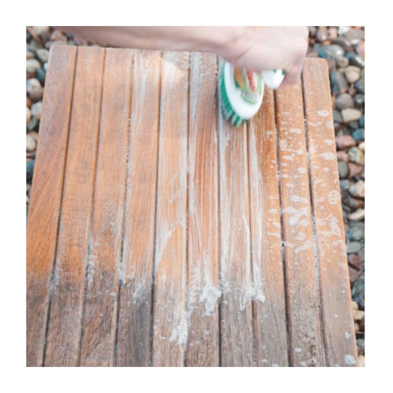 Teak Wood Cleaning Kit - someone cleaning the bench