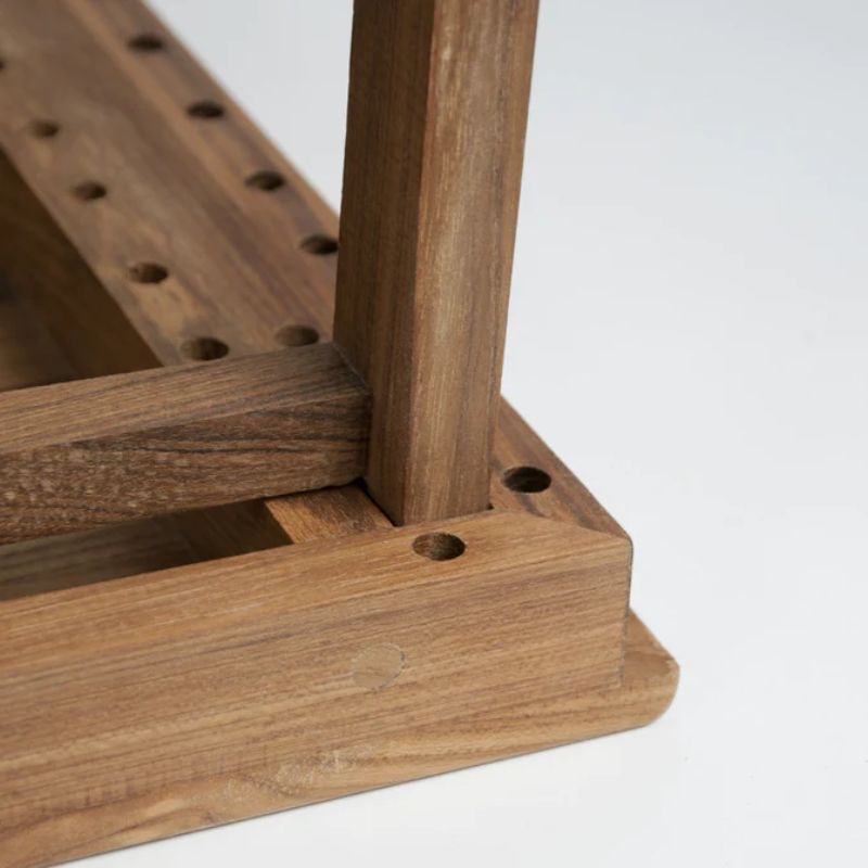 Teak Elevated Shower Step or Mat - close up of the leg