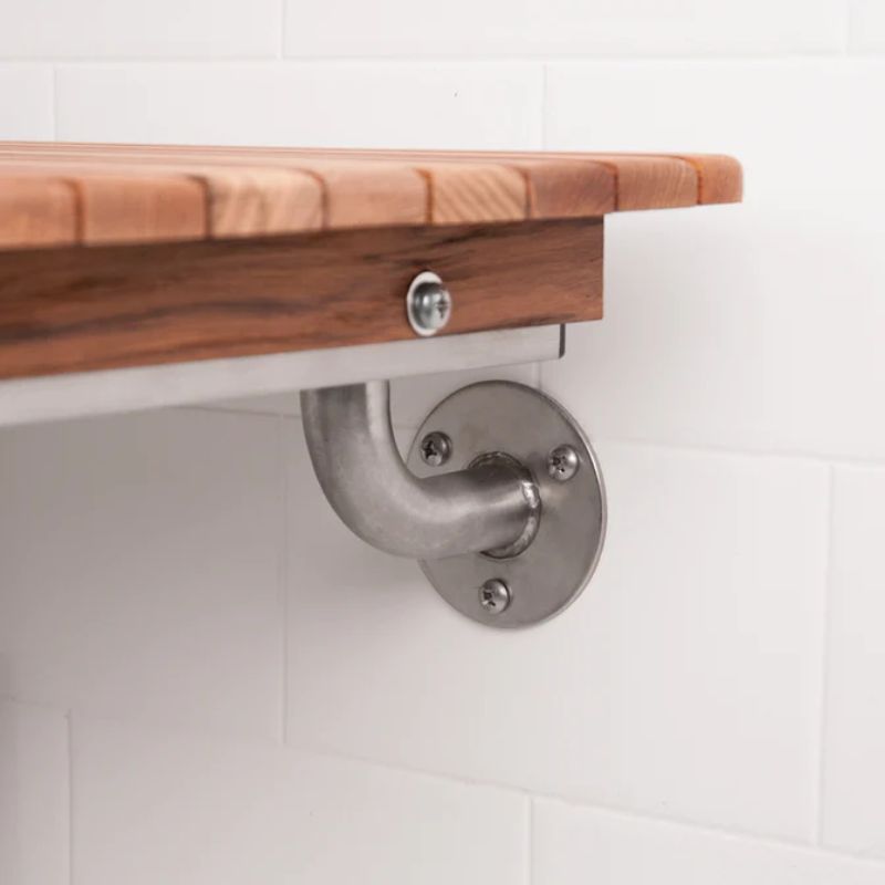 ADA Compliant Teak Shower Seat - Wall Mount - close up of wall attachment