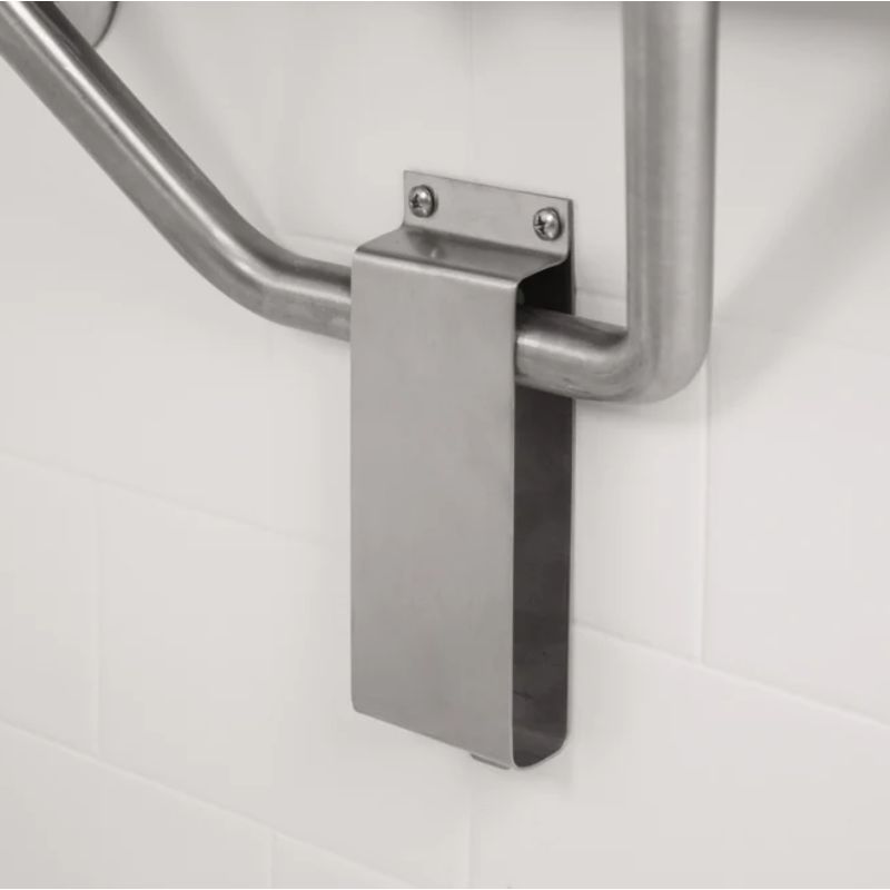 Teak Wall Mount Shower Seat - ADA Compliant - close up of wall assembly bracket